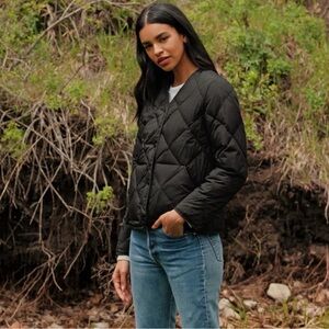$425 Jenni Kayne Park Down Jacket Quilted Snap Button Classic Black XS